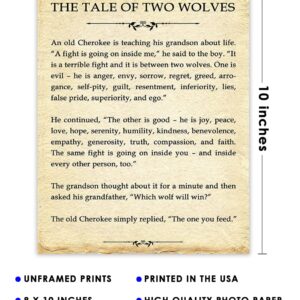 Motivational Wall Art Office Decor for Men & Women: "The Tale of Two Wolves" Literary 8x10 Inspirational, Motivational Poster & Positive Affirmations Wall Decor for Kids