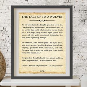 Motivational Wall Art Office Decor for Men & Women: "The Tale of Two Wolves" Literary 8x10 Inspirational, Motivational Poster & Positive Affirmations Wall Decor for Kids