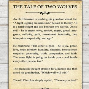 Motivational Wall Art Office Decor for Men & Women: "The Tale of Two Wolves" Literary 8x10 Inspirational, Motivational Poster & Positive Affirmations Wall Decor for Kids