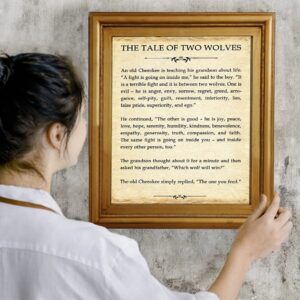 Motivational Wall Art Office Decor for Men & Women: "The Tale of Two Wolves" Literary 8x10 Inspirational, Motivational Poster & Positive Affirmations Wall Decor for Kids