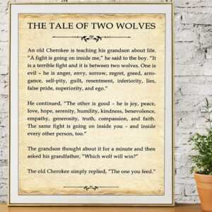 Motivational Wall Art Office Decor for Men & Women: "The Tale of Two Wolves" Literary 8x10 Inspirational, Motivational Poster & Positive Affirmations Wall Decor for Kids