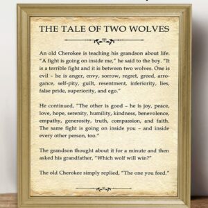 Motivational Wall Art Office Decor for Men & Women: "The Tale of Two Wolves" Literary 8x10 Inspirational, Motivational Poster & Positive Affirmations Wall Decor for Kids