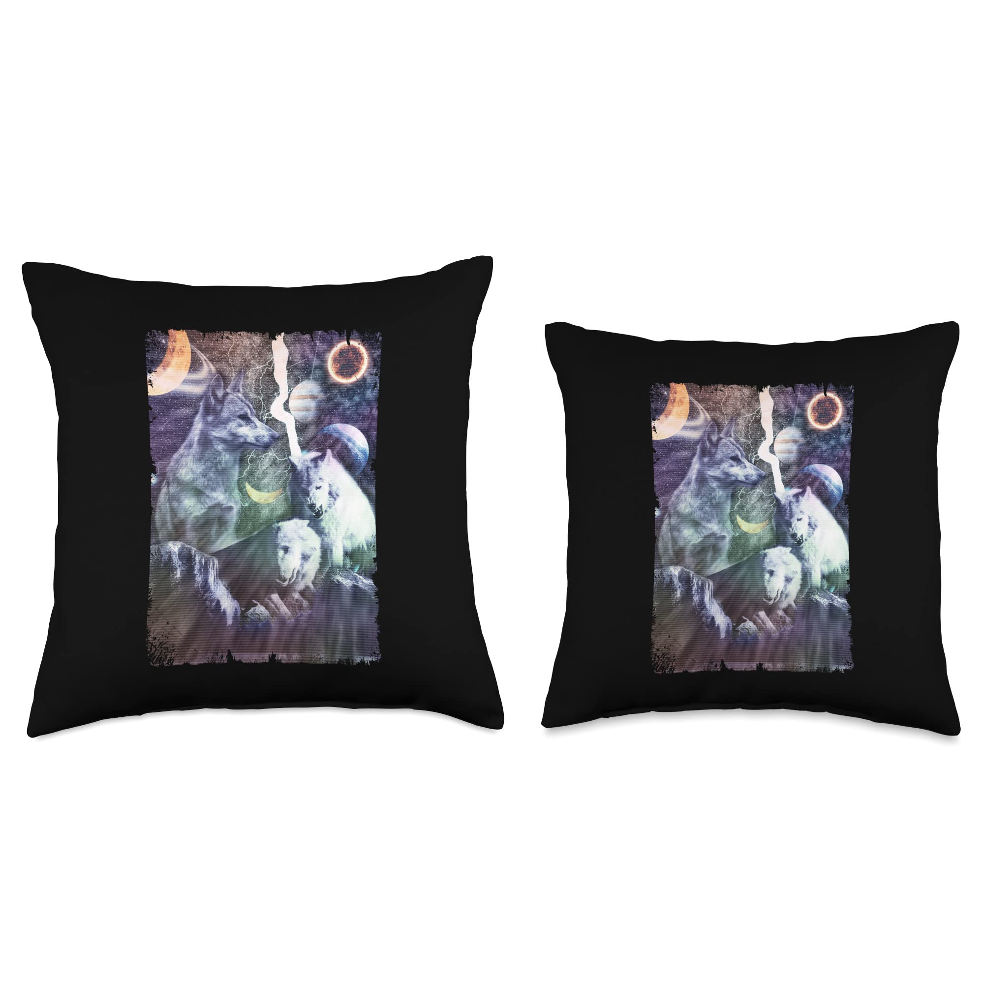 Wolves Astronomy Art Wolf Winter Galaxy Planets Space Wolves Throw Pillow, 16x16, Multicolor