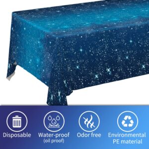 Gatherfun Space Tablecloth Space Stars Theme Party Supplies Starry Night Tablecloth Waterproof Plastic Galaxy Table Cover for Birthday Party Decorations 54x108 Inch 3PCS