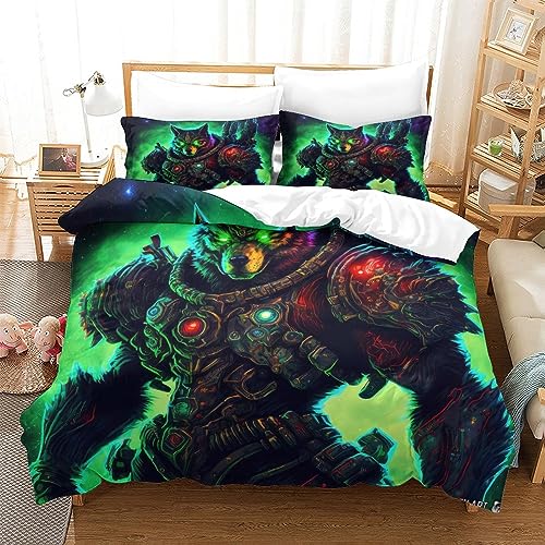 GEEYOU Cosmic Space Wolves Duvet Cover Quilt Cover Comforter Covers for Teens and Adults 3D Print with Pillow Cases Bedding Set with Zipper Closure Soft Microfiber 3 Pieces Queen（228x228cm）