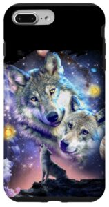 iphone 7 plus/8 plus cosmic space wolf, wolves family howling, celestial bond case