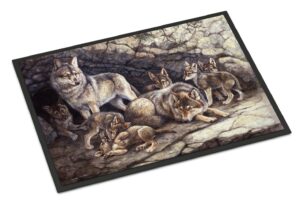 caroline's treasures bdba0157mat wolf wolves by the den doormat 18x27 front door mat indoor outdoor rugs for entryway, non slip washable low pile, 18h x 27w