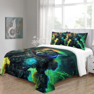 Cosmic Space Wolves 3D Printed Duvet Cover Quilt Cover Bedding Set Comforter Covers for Childrens and Adults with Pillowcases 3 Pieces Microfiber with Zipper Closure Twin（173x218cm）