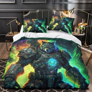 Cosmic Space Wolves 3D Printed Duvet Cover Quilt Cover Bedding Set Comforter Covers for Childrens and Adults with Pillowcases 3 Pieces Microfiber with Zipper Closure Twin（173x218cm）