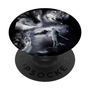 Space Wolves 3 Three Snow Wolf Howling At Moon PopSockets Swappable PopGrip