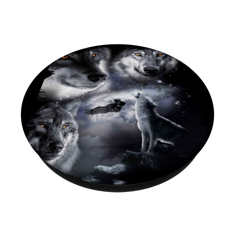 Space Wolves 3 Three Snow Wolf Howling At Moon PopSockets Swappable PopGrip