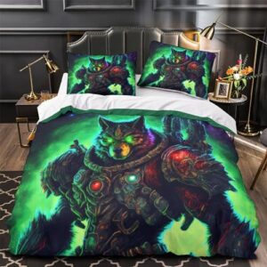 Cosmic Space Wolves 3D Printed Quilt Cover Duvet Cover Comforter Covers Bedding Set for Childrens and Adults 3 Pieces with Pillowcases Microfiber with Zipper Closure Twin（173x218cm）