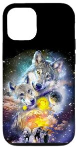 iphone 13 pro cosmic space wolf, wolves family howling, night-time reunion case