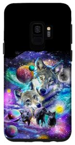 galaxy s9 cosmic space wolf, wolves family howling, galactic howl case