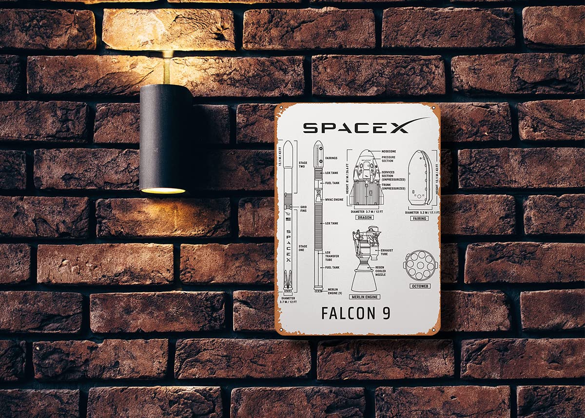 CharcasUS Metal Signs - SpaceX Falcon 9 Blueprint Poster Personalized Signs Wall Decor Great Gift For Space Fans 8 x 12 inch