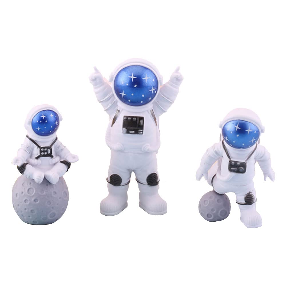 3Pcs Astronaut Figurines Cake Topper Outer Space Cake Decoration Spaceman Model Display Miniature Astronaut Action Figure Statue for Kids Party Gift Decor