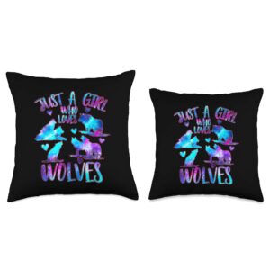 Just a Girl who Loves Wolves TS Gifts Co. Just a Girl Who Loves Wolves Space Galaxy Wolf Lover Gifts Throw Pillow, 16x16, Multicolor