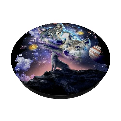 Cosmic Space Wolf, Wolves Family Howling, Celestial Bond PopSockets Standard PopGrip