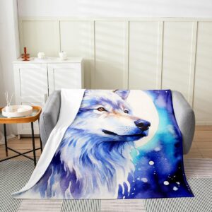 wolf fuzzy blanket galaxy wolves howling kids flannel fleece throw blanket animal wolves all season bed blanket for sofa couch mountain moon wolf space outer sky plush blanket 40"x50"