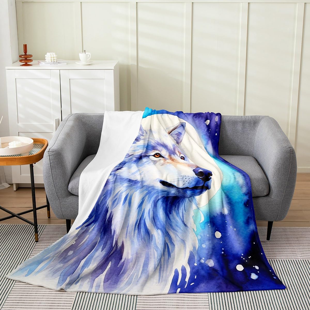 Wolf Fuzzy Blanket Galaxy Wolves Howling Kids Flannel Fleece Throw Blanket Animal Wolves All Season Bed Blanket for Sofa Couch Mountain Moon Wolf Space Outer Sky Plush Blanket 40"x50"