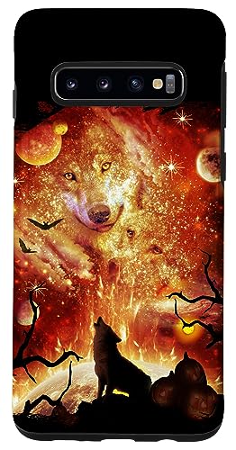 Galaxy S10 Halloween Wolf, Howling Wolves Family, Space Moon Case