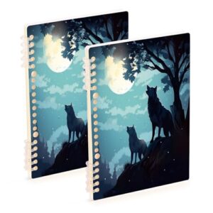 SDMKA Wolves under The Moon Spiral Notebook 1 Subject Durable Detachable Notebook with Water Resistant Cover, 60 Sheets (8.3" x 5.7")