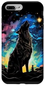 iphone 7 plus/8 plus howling wolf space galaxy stars wolves animal case