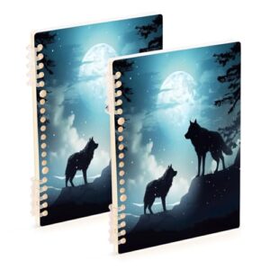 SDMKA Wolves under The Moon Spiral Notebook 1 Subject Durable Detachable Notebook with Water Resistant Cover, 60 Sheets (8.3" x 5.7")