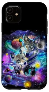 iphone 11 cosmic space wolf, wolves family howling, galactic howl case