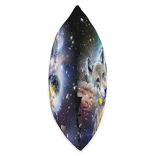 Random Galaxy Cosmic Space Wolf, Wolves Family Howling, Night-time Reunion Throw Pillow, 16x16, Multicolor