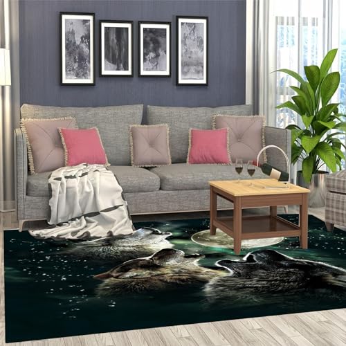 Wolves Room Decor Rug 2x4ft/24x48in/60x120cm Polyester Area Rug Mat for Living Dining Dorm Room Bedroom Home Decorative - Durable and Stylish Rug for Various Spaces