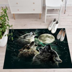 Wolves Room Decor Rug 2x4ft/24x48in/60x120cm Polyester Area Rug Mat for Living Dining Dorm Room Bedroom Home Decorative - Durable and Stylish Rug for Various Spaces