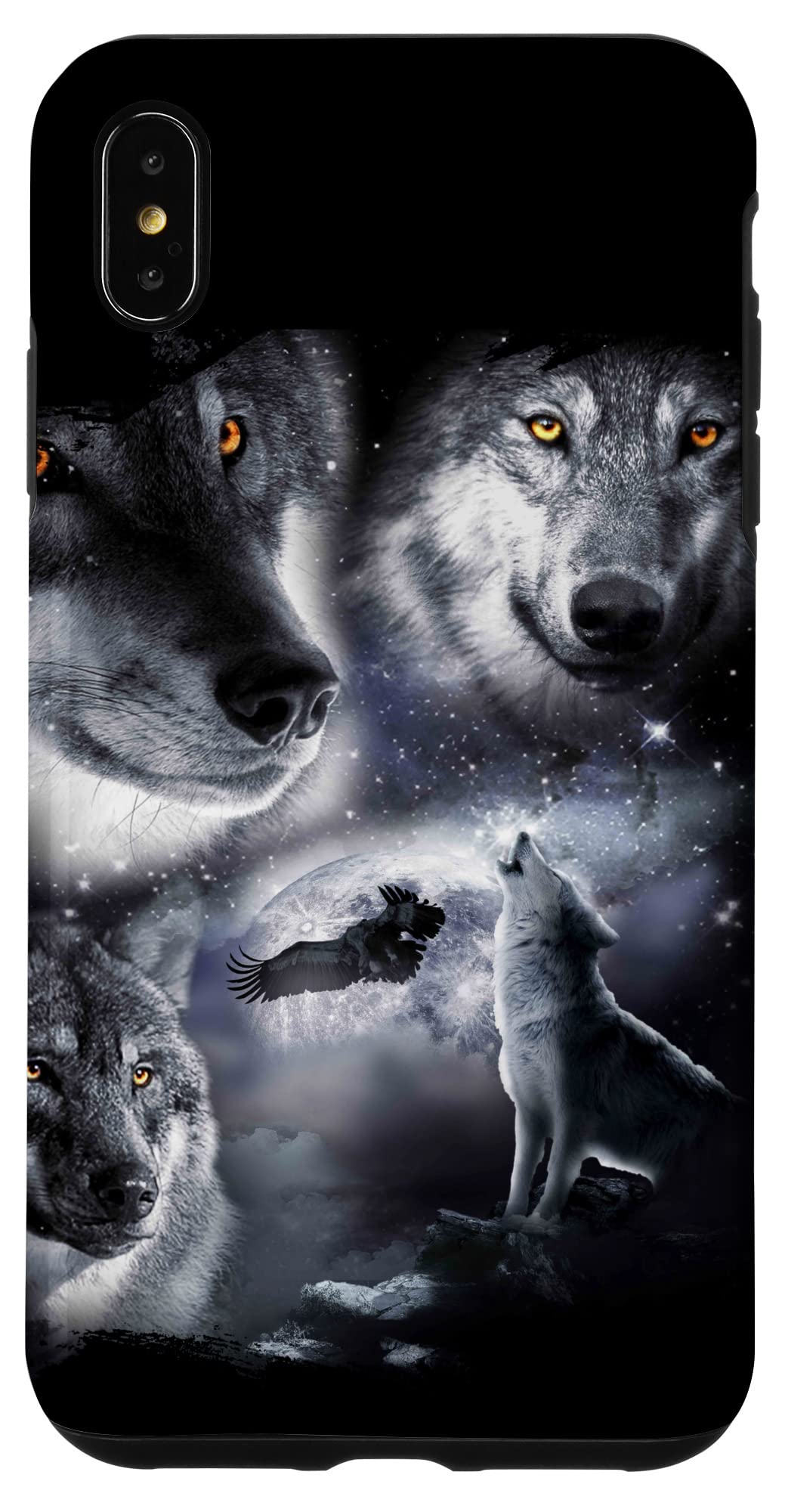 iPhone XS Max Space Wolves 3 Three Snow Wolf Howling At Moon Case