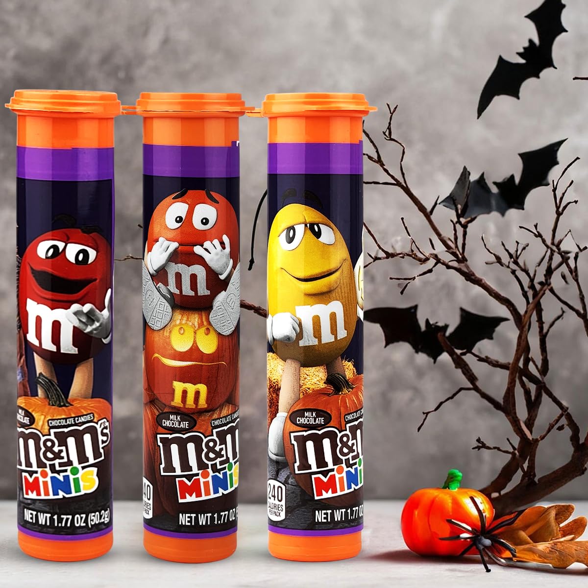 M&M Minis Milk Halloween Chocolate Candy Spooky Edition - Sweet Milk Peanut Chocolate Halloween Mini M&Ms Bulk Tubes Encased in Vibrant Candy Shell Colors - Melt in Your Mouth Snacks for Kids - 6 Pack