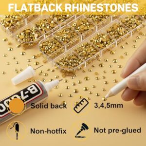 B7000 Gem Glue with 11000Pcs Gold Rhinestones for Crafts Clothes Decoration Clothing Fabric, Bright Gold Flatback Rhinestones for Shoes Tumblers, Flat Back Gluefix Rinestones Bedazzle Kit 2/3/4/5 mm