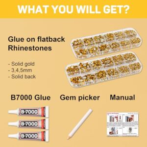 B7000 Gem Glue with 11000Pcs Gold Rhinestones for Crafts Clothes Decoration Clothing Fabric, Bright Gold Flatback Rhinestones for Shoes Tumblers, Flat Back Gluefix Rinestones Bedazzle Kit 2/3/4/5 mm