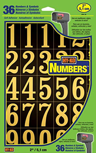 Hy-Ko Products MM-3N Self Adhesive Vinyl Numbers 2" High Black & Gold, 26 Pieces