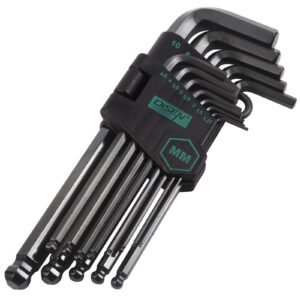 DISEN 13 Pieces Hex Key Allen Wrench Set Metric Size with Ball End, 1.27-10 MM, Long Arm Ball Design, Chrome Vanadium Steel