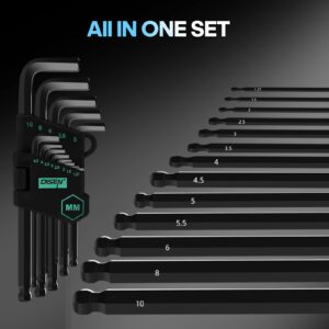 DISEN 13 Pieces Hex Key Allen Wrench Set Metric Size with Ball End, 1.27-10 MM, Long Arm Ball Design, Chrome Vanadium Steel