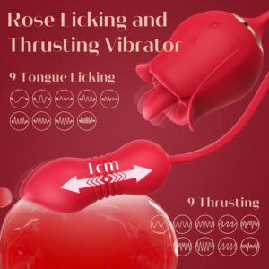 Rose Sex Toys Dildo Vibrator - 3in1 Adult Toys Sex Stimulator for Women with 9 Tongue Licking & Thrusting Dildo G Spot Vibrators, Adult Anal Sex Toy Games Clitoral Nipple Licker for Woman Man Couples