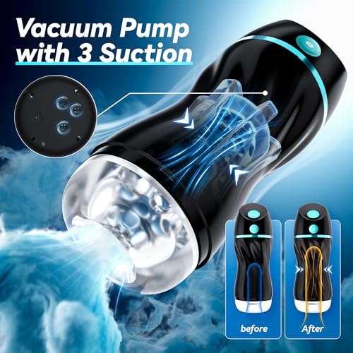 Automatic Sucking Male Masturbators - Upgraded 7 Vibration & Suction Hands Free Pocket Pussy Male Stroker with 3D Realistic Textured, Blowjob Toy Mens Adult Male Sex Toys for Men (Black)