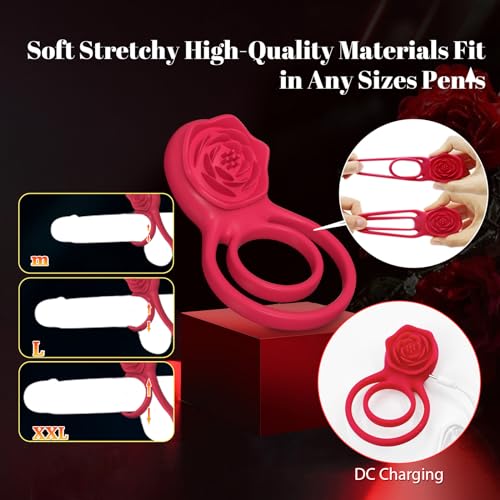 Vibrating Cock Ring with Rose Clitoral Stimulator, Pleasure Penis Ring Vibrator Couples Adult Sex Toys for Men Women, 7 Vibrations Male Couple Sex Toy