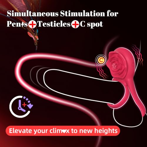 Vibrating Cock Ring with Rose Clitoral Stimulator, Pleasure Penis Ring Vibrator Couples Adult Sex Toys for Men Women, 7 Vibrations Male Couple Sex Toy