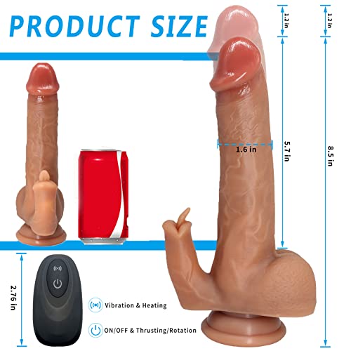 Realistic Vibrating Thrusting Dildo Vibrator Adult Sex Toy for Women 7 Thrusting 10 Vibration & Licking Modes - 8.5" Heating Dildo with Strong Suction Cup Dildos Flesh