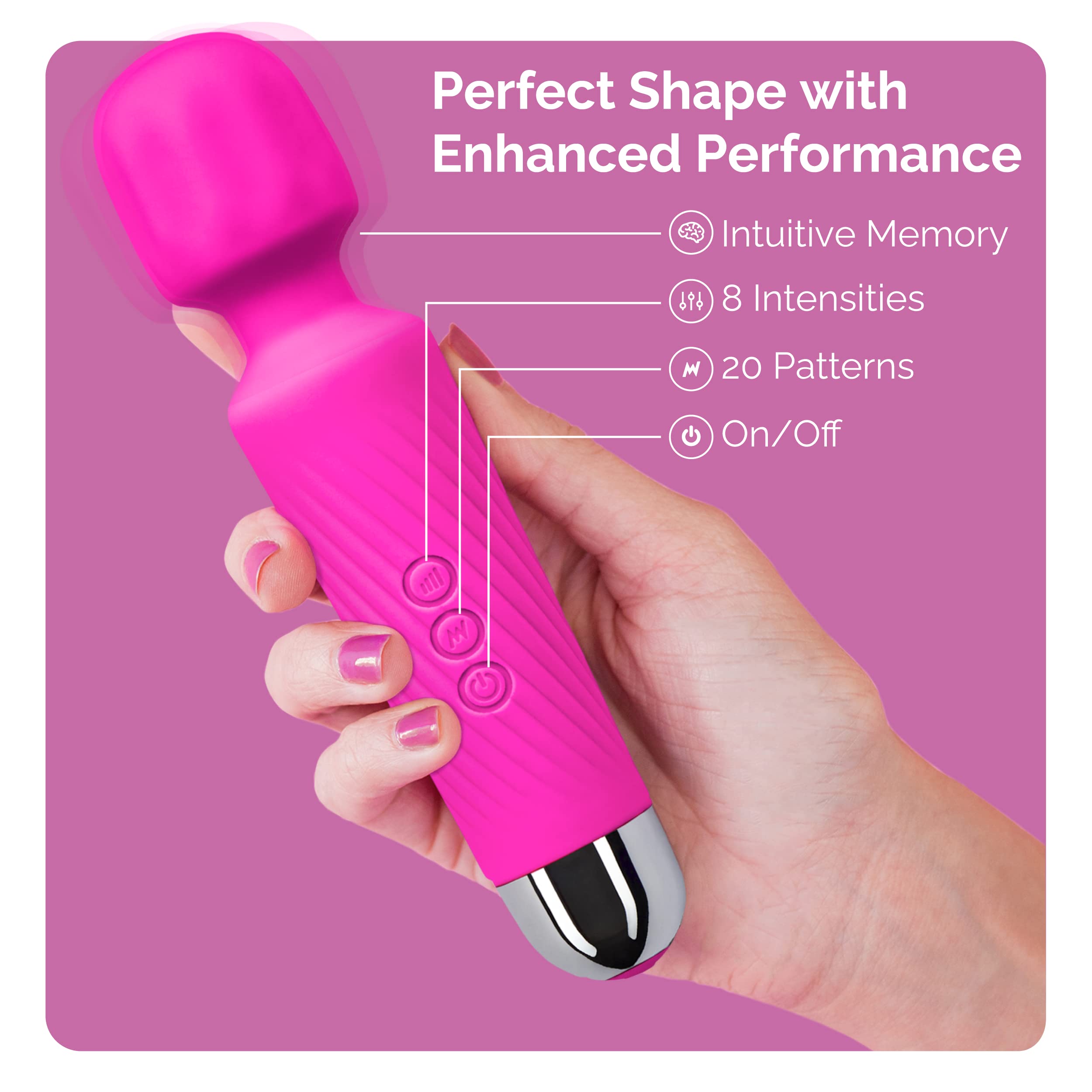 Ava Vibrator Wand Sex Toys [Clit Stimulator Vibrators] Vibrator for Woman | Sex Toy | 4+ Hr Battery | Gifts for Women | 20 Patterns & 8 Speeds of Pleasure | Quiet Adult Sex Toys -Standard - Hot Pink