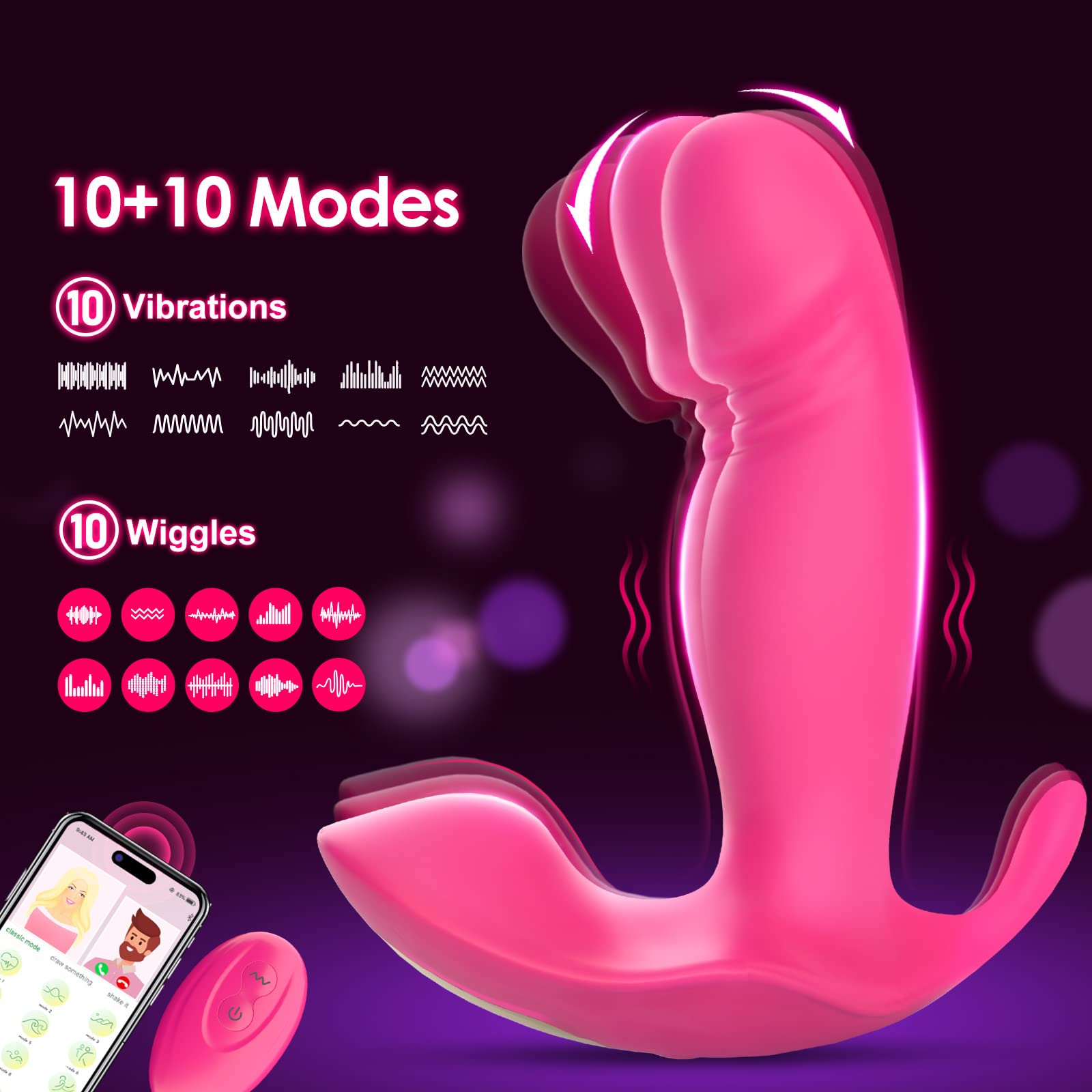 Wearable G Spot Dildo Vibrators Adult Sex Toys for Women or Men, App Remote Control Panty Mini Vibrator with 10 Quickly Wiggling & Vibrating Modes Panties Quite Rose Toy Sex Machine