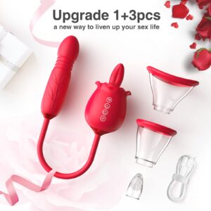 Rose Sex Toy for Womens Sex - 3in1 Upgrade Rose Sex Stimulator for Women with 7 Tongue Licking & 3 Thrusting Vibrator Dildo Adult Sex Toys for Couples G Spot Vibrators Clitoral Nipple