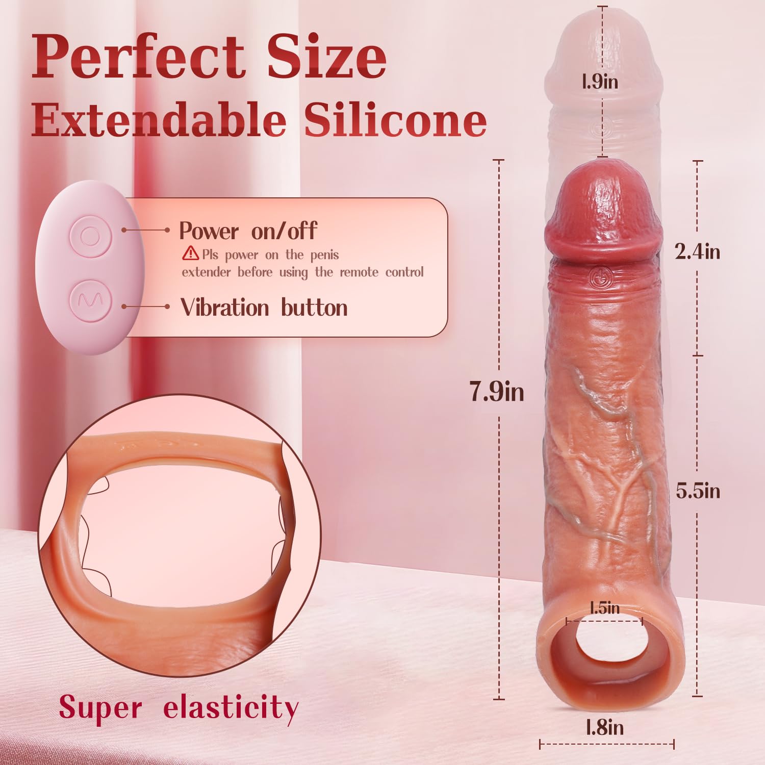 Penis Sleeve Cock Sleeve Vibrator - 4IN1 Realistic Adult Male Sex Toys for Men Penis Extender Vibrating Cock Ring 9 Modes, App, Remote Control, Elastic Penis Ring to Enlarge Prolong for Men Couples