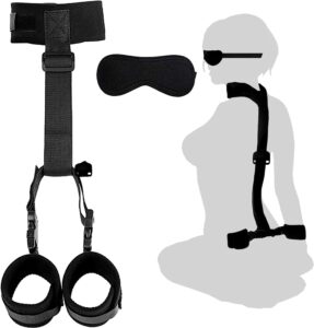 bdsm neck to wrist restraints bondage set - behind back handcuffs collar with blindfold adjustable bondage set bed sm games play sex toys for couples