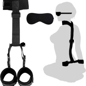 BDSM Neck to Wrist Restraints Bondage Set - Behind Back Handcuffs Collar with Blindfold Adjustable Bondage Set Bed SM Games Play Sex Toys for Couples